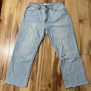 Flying Monkey Crop Distressed Denim Jeans Light Wash Inseam 23.5” Size 27